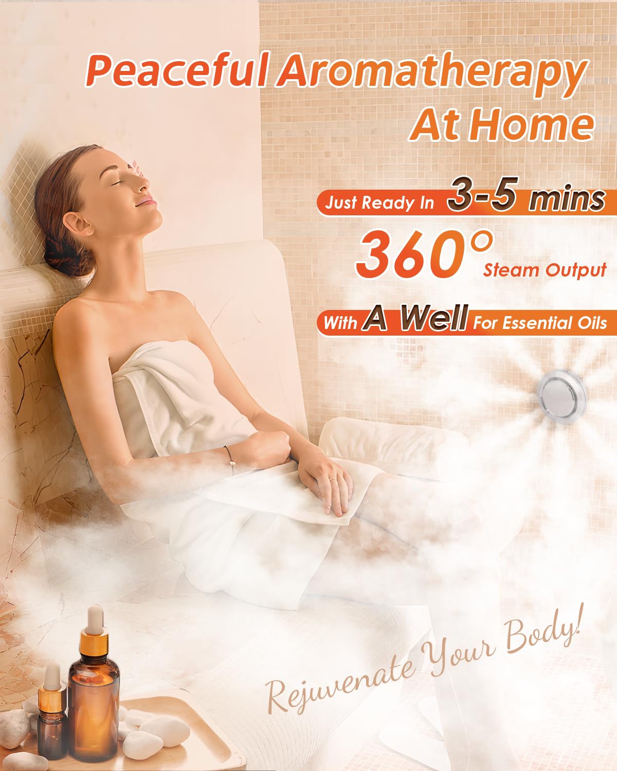 Hapyvergo Steam Shower Generator Kit 3KW for Bath Sauna SPA, Self-draining System, Aromatherapy Steam Head, LED Waterproof Controller, 12-Hour Timer 77-131℉ For Home Commercial Use
