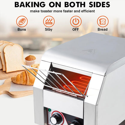 Towallmark Commercial Toaster Conveyor 150 Slices/H Heavy Duty Industrial Conveyor Toaster Stainless Steel Electric Oven with Dual Heating Tube 7-speed Adjustments for Bagel Croissant Bakery Cafe