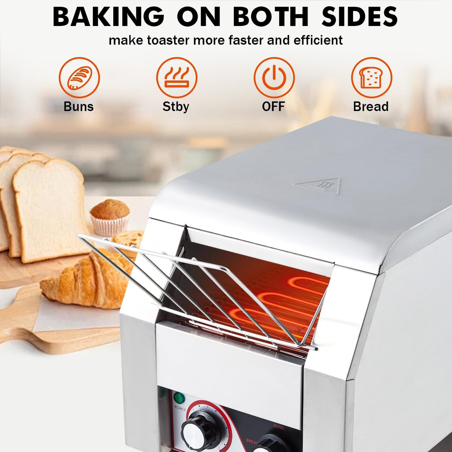 Garvee Commercial Toaster Conveyor 450 Slices/H Heavy Duty Industrial Conveyor Toaster Stainless Steel Electric Oven with Dual Heating Tube 7-speed Adjustments for Bagel Croissant Restaurant Bakery
