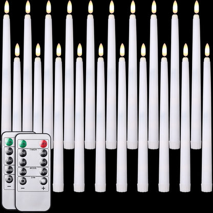 Tuanse 20 Pcs Flickering Flameless Taper Candles Bulk LED Battery Operated Realistic Flame Effect with Remote & Timer Safe No Fire Wax Drip Candles for Wedding Church Home Decor (10.83",White)