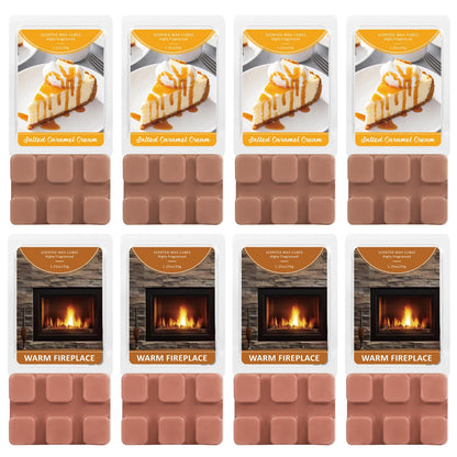 SCENTORINI Wax Melts, Wax Cubes Strong Scent, 4 Salted Caramel Cream & 4 Warm Fireplace Summer Scented Wax Melts, Soy Wax Melts for Warmer, Home Fragrances