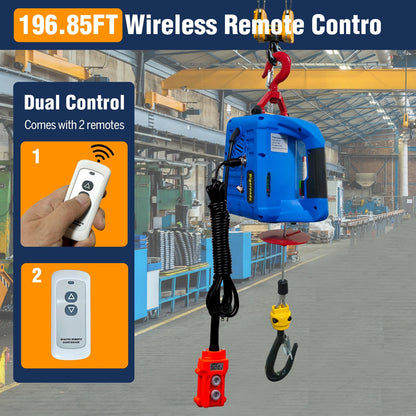 Bigorenda 3-in-1 Electric Hoist Winch,1100lb Capacity, Portable Electric Power Winch with Wire Wireless Remote Control,110V Electric Hoist Crane,26FT Lifting Height,for Warehouse,Garage,Lifting Towing