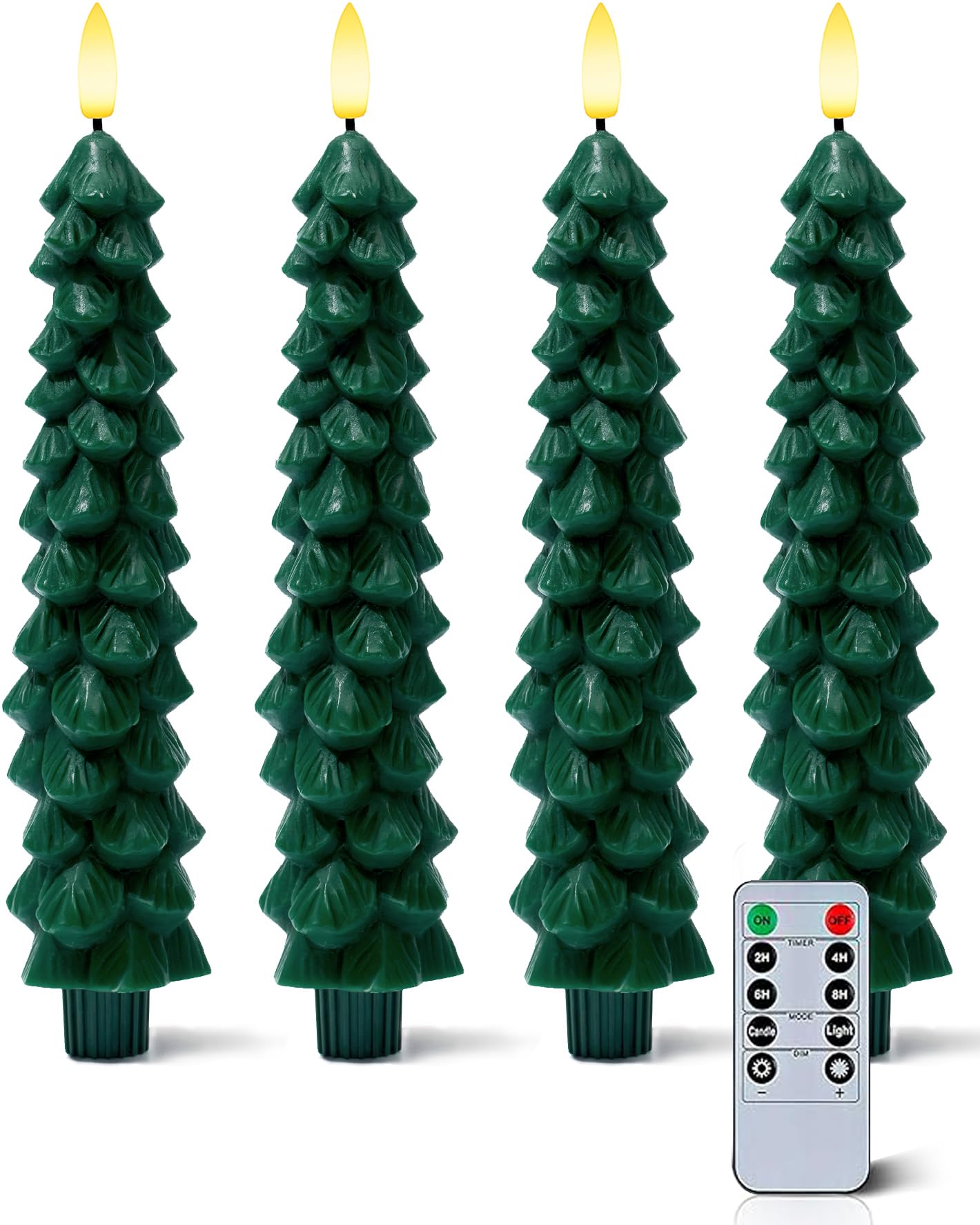 Stmarry 4 PCS Flameless Christmas Tree Candles with Remote Timer, Real Wax Flameless Taper Candles 9.65 Inch, LED Candlesticks with 3D Flickering Flame, Christmas Decor Candles Battery Operated