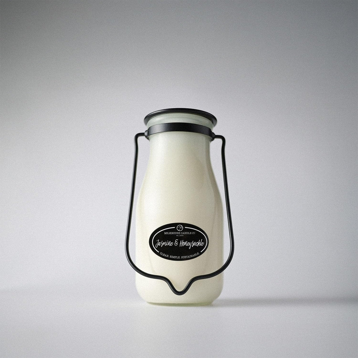 Milkhouse Candle Company Jasmine & Honeysuckle Soy Candle - Honeysuckle | White Jasmine | Citron & Greens Scented - 14 oz Milkbottle with Lid, 90+ Hour Burn Time, Made in the USA