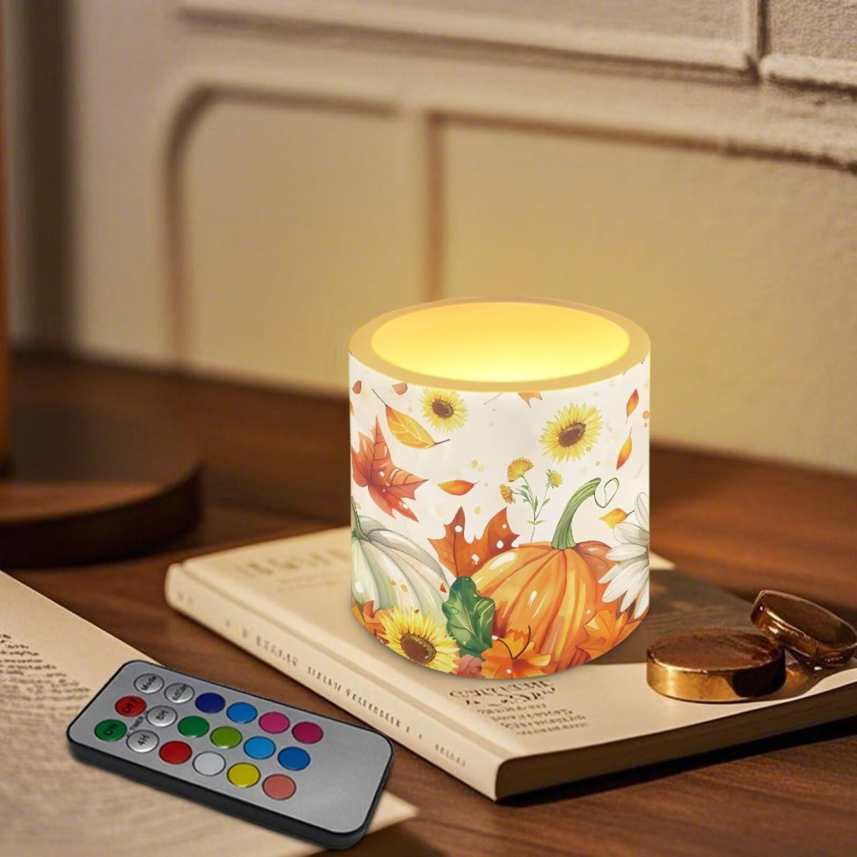 Cozeyat Harvest Pumpkin LED Candles Set of 4 Battery Powered Flameless with Remote Timer Dancing Flame Waterproof for Garden Patio Table Decoration