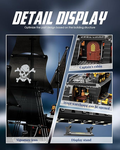 dOvOb Pearl Pirate Ship Mini Blocks Building Set - 1424PCS Construction STEM Black Boat Collection Display Set for Adults and Teen
