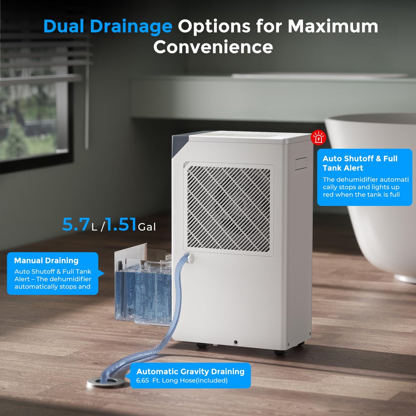 4500 Sq.Ft. Most Efficient Energy Star, Max 80 Pint/D (Standard 52Pint/D) Smart Compressor Dehumidifier with APP/WIFI, Intelligent Humidistat for Basement, Home, Bedroom, Bathroom, Garage(White)
