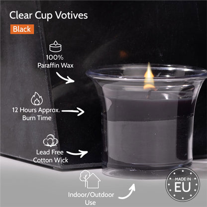 HYOOLA Clear Cup Scented Votive Candles - Black - 12 Hour Burn Time - 4 Pack - European Made
