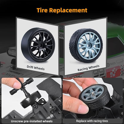 RC Drift Car Drifting RC Car 2.4GHz 1:16 Remote Control Cars 4WD High Speed Racing Vehicle with LED Lights Two Batteries and Drifting Tires Racing Sport Toy Cars for Adults Boys Girls Kids