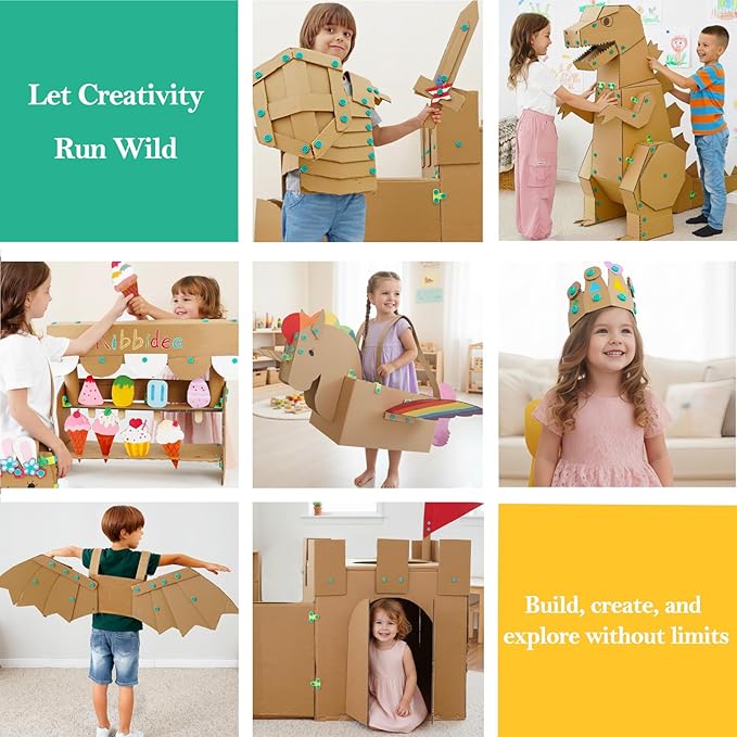 Cardboard Tools for Kids 98 Pcs Resuable Cardboard Construction Tools with Cutter for Family &amp Classrom Activities STEM Educational Construction Building Kit Toys for Boys &amp Girls Ages 5+ (9