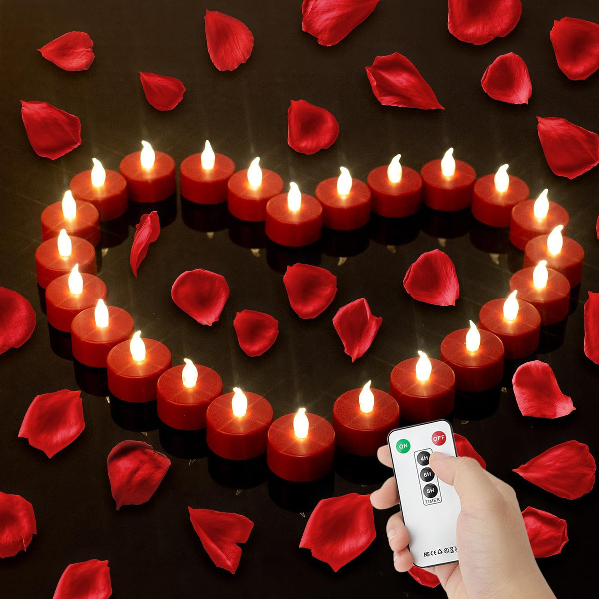 LED Tea Lights with Remote Control: Battery Operated Realistic and Bright Flickering Long Lasting 400+Hours Flameless Candles for Home Decor Holiday Wedding Party Valentine's Day(12pack, Red)