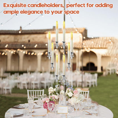 2 Sets 8 Arm Acrylic Candle Holder with Candles, Mjkeomo 38.5'' Tall Candelabra Centerpieces for Tables Clear Candlesticks Holder for Housewarming Gift Fireplace Dinner Halloween Christmas Decor