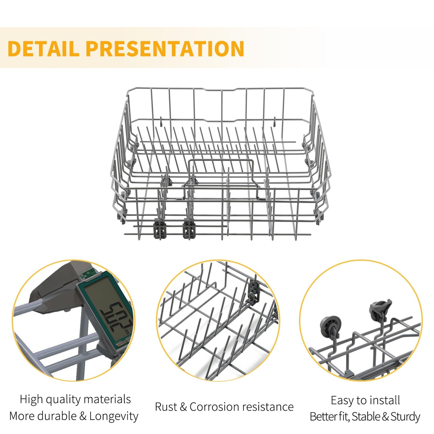 20007189 20000533 Dishwasher Lower Rack Replacement for Bosch Dishwasher Parts Lower Dishrack Rollers Thermador 300 500 800 Series Dishwasher Bottom Rack Tray Drawer Wheels SHP865ZD5N -20.9" x 21.8"