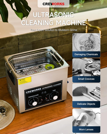 CREWORKS 10L Ultrasound Cleaning Machine with Heater and Timer, 240W Stainless Steel Ultrasonic Washing Machine, 2.6 gal Professional Ultrasound Parts Cleaning Machine for Lab Tool Glasses Auto Part