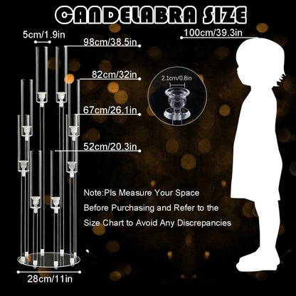 2PCS Acrylic Candelabra Centerpieces,Tall Clear Floor Candelabra for Wedding 8 Arm Candle Holder with Acrylic Shade Circular Base for Party Table Decoration Fit 0.87 LED Candle