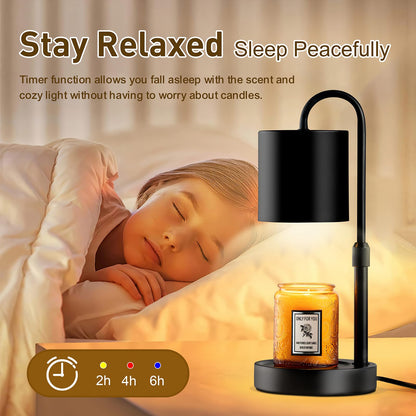 Briever Dimmable Candle Warmer Lamp with Timer, Height Adjustable Electric Candle Wax Warmer, Christmas Birthday Gifts for Women Mom, House Warming Gifts New Home Room Decor, Black Solid Wood Base