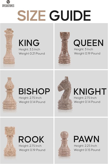 Marble Chess Set 15 Inches Handmade Travertine &amp Oceanic Luxury Board Games for Adults Ideal Marble Chess Board Game Set Chess Pieces &amp Storage Box for Gifts &amp Home Decor