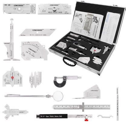 CZMOONSEE 13 Piece Combination Welding Measurement Toolbox Set Stainless Steel Weld Inspection Tool, Welding Weld Inspection Ruler, Corner Weld Gauge