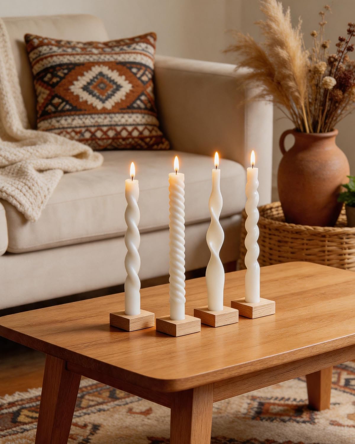 White Taper Candles Spiral Candlesticks Unscented Smokeless Tall Candles for Christmas Wedding Holiday Dinner Party Home Decorative candles-10inch,4pcs
