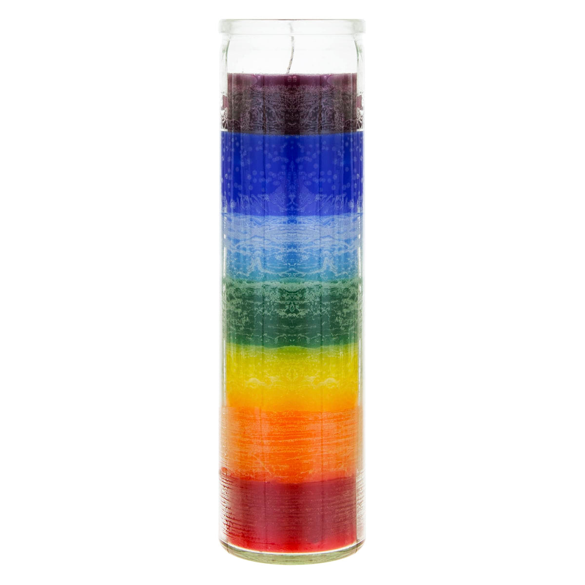 Mega Candles 6 pcs Unscented Multi Color Chakra Glass Devotional Prayer Candles, Hand Poured Premium Wax Candle 2 Inch x 8 Inch, Promotes Positive Energy, Aids Meditation, Relaxation, Spiritual
