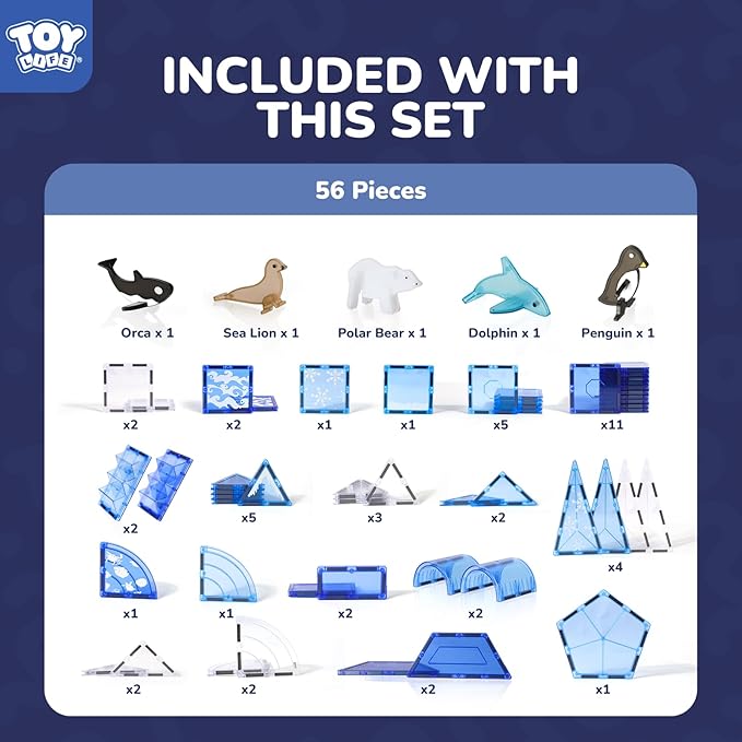 TOY Life Magnetic Tiles for Kids Ages 4-8 Magnetic Toys for Toddlers 3+ Magnet Tile Building Toy for Kids Ages 3-5 Magnet Building Tiles Toddlers Preschool (56 pcs)