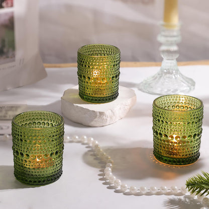 48pcs Votive Candle Holders, Green Glass DIY Wax Filling Tealight Candle Holders, Tea Light Candles Holder for Wedding Table Decoration