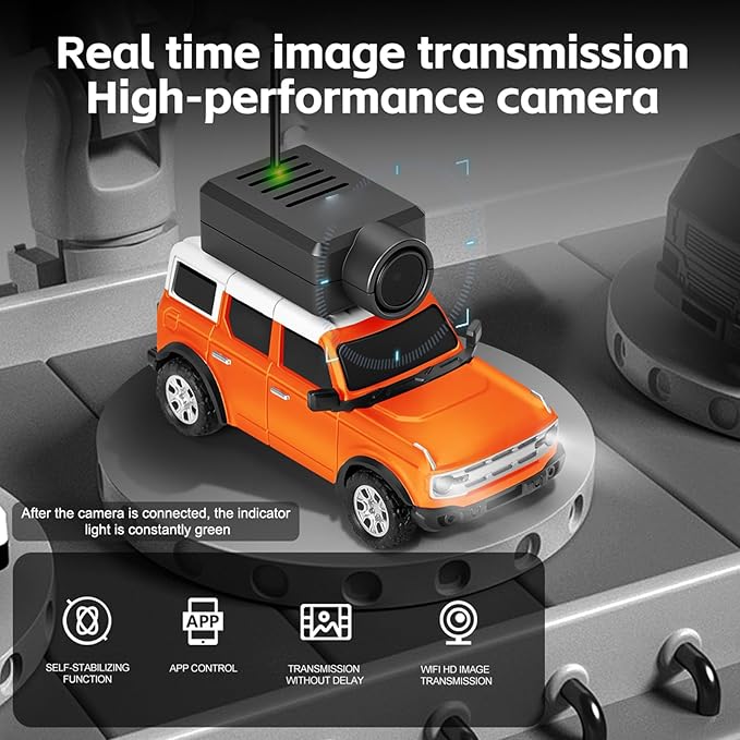 WLtoys Mini RC Car 1:64 Scale FPV RC Drift Car with 720P HD Camera WiFi App Control with Gyro First Person Perspective Mini Racing Toys for Teens and Adults(Orange)
