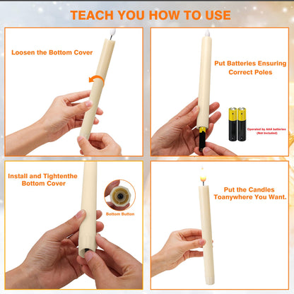 LED Flameless Taper Candles With Remote-Timer Battery Operated Flickering 9.6 Inches Ivory Window Candle Lights Realistic Warm Amber Light Best Gift For Xmas Wedding Home Dinner Decor Set of 10