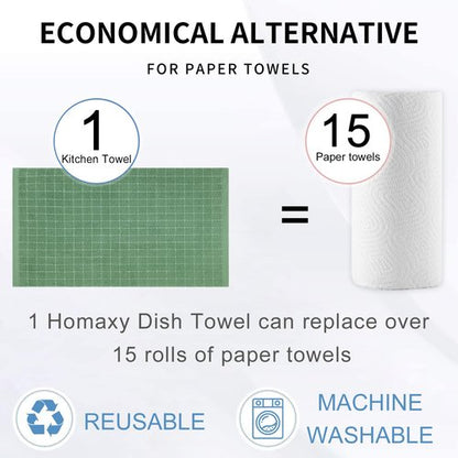 Homaxy 100% Cotton Terry Kitchen Towels(Grass Green, 20 x 28 inches), Checkered Designed, Soft and Super Absorbent Dish Towels, Large 8 Pack