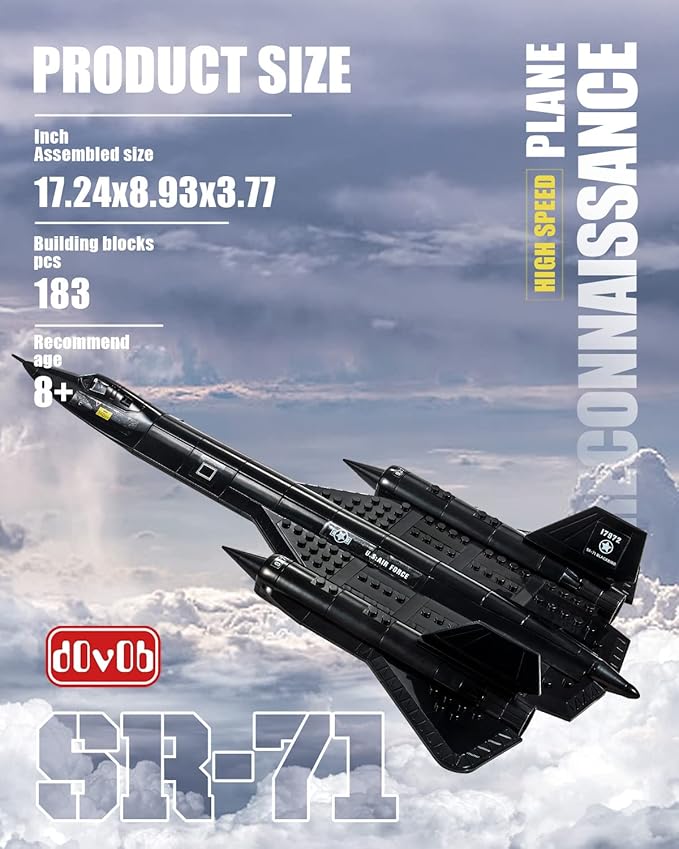 dOvOb Military SR-71 Reconnaissance Blackbird Air Force Building Block Set (183 Pieces) Aircraft Jet Building and Military Toys Gifts for Kid and Adult