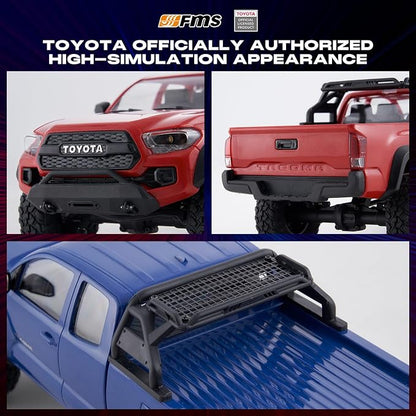 FMS FCX24 TOYOTA TACOMA 1/24 RC Crawler 4x4 RC Truck Crawler Official Licensed Scale RC Rock Crawler with 2-Speed Transmission High Torque Motor All-Metal Bearings RTR RC Car for Adults (GRAY)