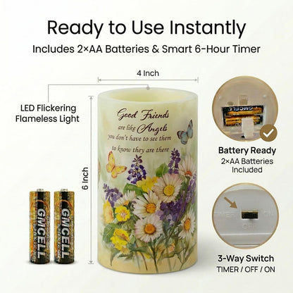Real Wax Flameless Candles 4x6, Butterfly Daisy LED Pillar Candle with Timer, Battery Operated Flickering Candle, Spring Floral Table Decor, Romantic Home & Wedding Centerpiece, Gift for Women Mom