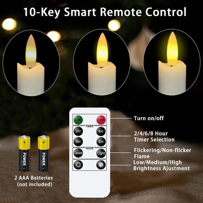 Upgraded Real Wax LED Flameless Taper Candles with Remote, KSWING 6 PCS White Candlesticks Battery Operated 3D Flickering - 9.6" Long Realistic Fake Candle Sticks for Home/Wedding/Fireplace Xmas Decor