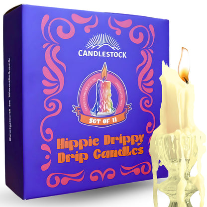 Candlestock Hippie Drippy Drip Candles - Pack of 11 Dripping Taper Candles - Wine Bottle Melting Candles (Ivory)