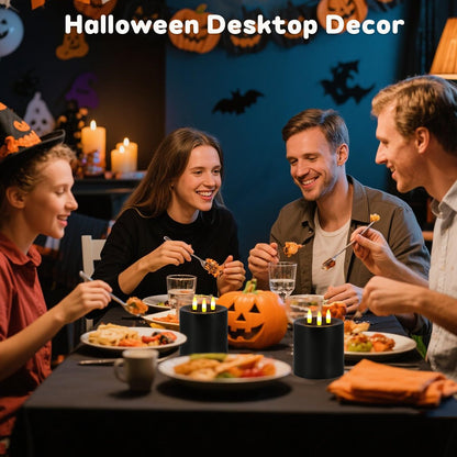 Large 3 Wick Flameless Candles, 4"x4" Flickering LED Candles with Remote & Timer, Dimmable Real Wax Electric Pillar Candles Battery Operated, Black Candles Light for Home Halloween Decor (Black)