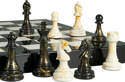 15 Large Chess Set for Adults with Extra 2 Queens Weighted Acrylic Pieces-3.5 King w/Leather Base Portable Folding Marbling Wooden Chess Board - Travel/Family Game &amp Elegant Gift