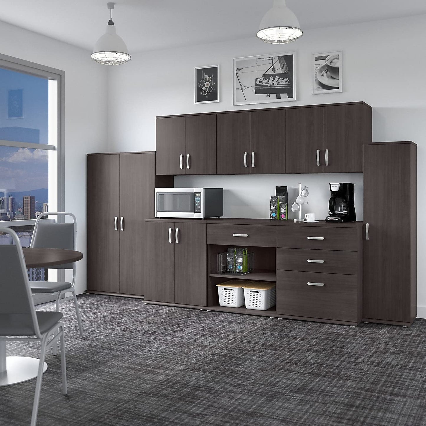 Bush Business Furniture Universal Tall Narrow Storage Cabinet with Door and Shelves in Storm Gray