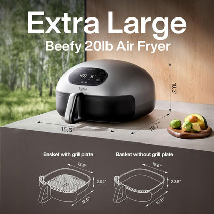 Typhur Dome 2 AI Smart Air Fryer, 15-in-1 Large Flat Airfryer with Top & Bottom Heating, Self-Cleaning Digital Fryer, PFAS-Free Ceramic Basket, Fits a 12" Pizza or Steaks, Whisper-Quiet, 120V