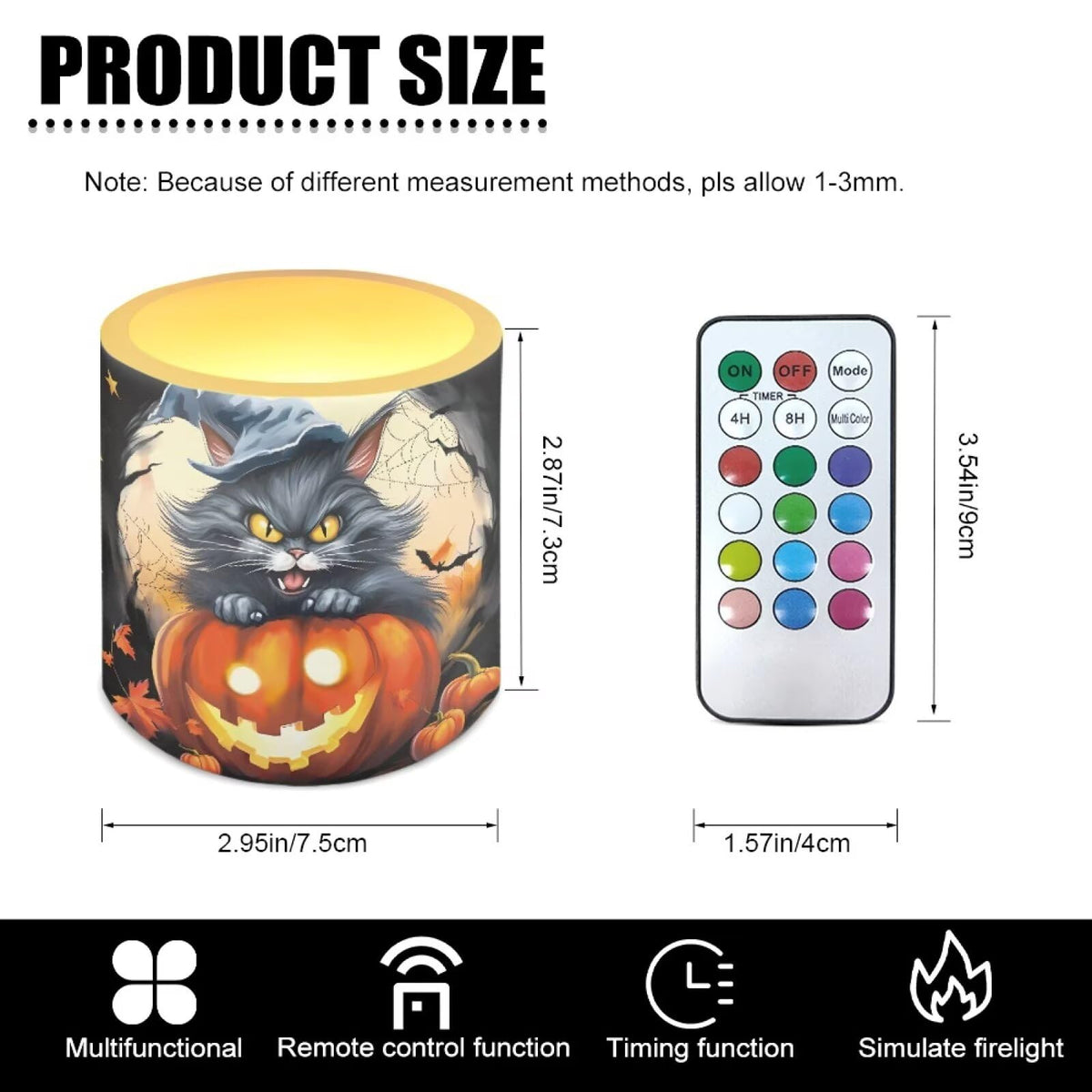 Merkmak Set of 4 Flameless Candles, Halloween Pumpkin Cat Battery Operated LED Candles with Timer Remote Control Tea Lights for Trick or Treat Party Home Decorations