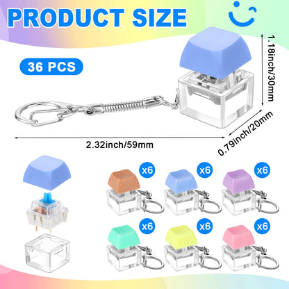 Seeloowy 36 Pcs Keyboard Fidget Clicker Keyboard Keychain Decompression Relief Toys Button Stress Relief Gifts for Adults Pass the Time (Vivid Color)