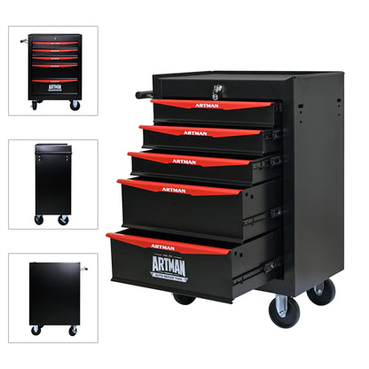 KEIKI Rolling Metal Tool Box with 5 Drawers, 20" 5 Drawer Tool Box with Ball Bearing Drawer Slides, Steel Tool Storage Box Organizer, Black