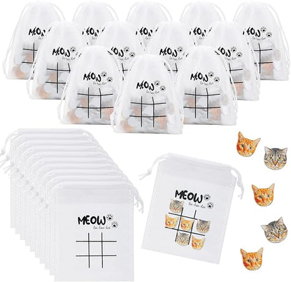 Sotiff 36 Set Tic Tac Toe Games Bulk for Kids Cat Party Favors Cat Tic Tac Toe with Bag Kitty Birthday Party Gifts Classroom Exchange Gifts Outdoor Indoor Activities Easter Basket Fillers