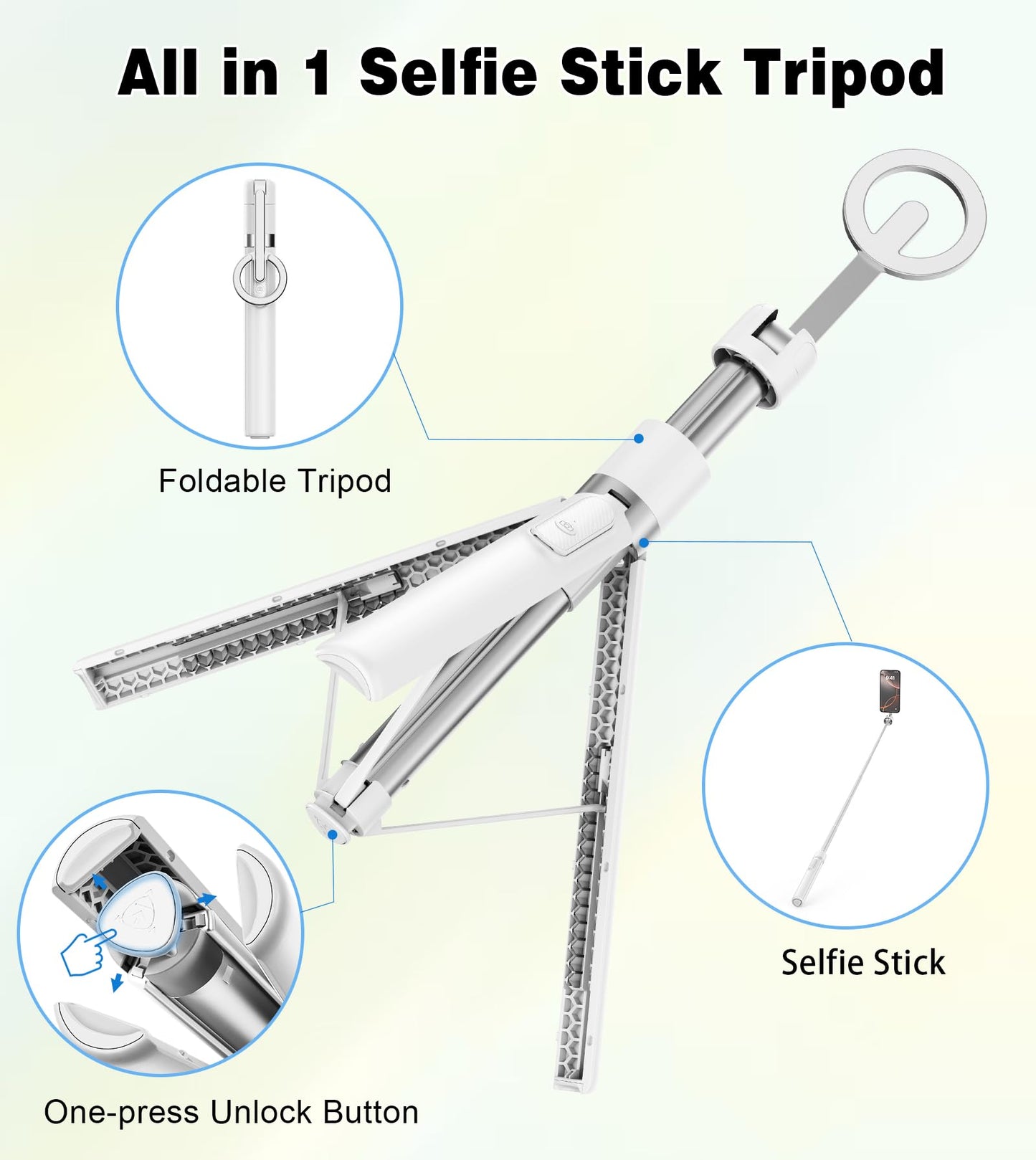 TONEOF 68" Magnetic Selfie Stick Tripod with Aluminum Strong Magnetic Holder for Magsafe, 360° Rotatable Travel Phone Tripod Stand with Metal Ring & Rechargeable Remote for iPhone/Android(Beige Gray)