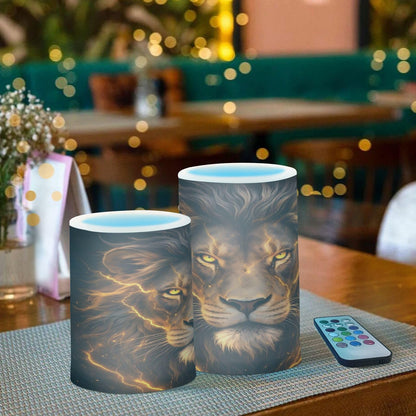 KGLDSNM Golden Lion LED Flameless Flickering Candle with Remote Timer Battery Operated for Indoor Outdoor Party Holiday Home Decor 2 Pack