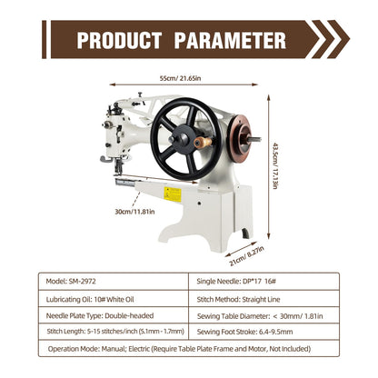 Leather Sewing Machine for Patch Repair - Hand Crank Industrial Double-Headed Needle Patcher for Boots, Slippers, and Canvas - Durable Sewing Equipment