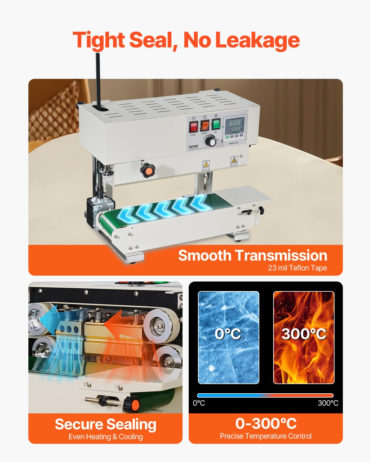 VEVOR Continuous Bag Band Sealing Machine, 0.24-0.47 in/6-12 mm Seal Width, Band Sealer Machine with Digital Temperature Control, Carbon Steel Bag Sealer for 0.02-0.8 mm Plastic Bags Films