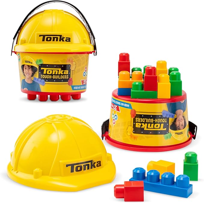 Construction Helmets and Block Bucket Tonka Construction Play Set Building Toys for Creative Play Role Play Gift for Boys Girls Age 3+