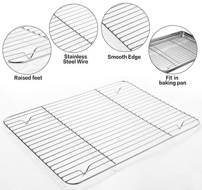 MCIRCO 6 Piece Stainless Steel Baking Sheet with Rack with Silicone Baking Mat Set (2 Pans + 2 Racks + 2 Mats), 17.3 x 13 x 1 Inch Cookie Sheet with Cooling Rack, Easy Clean