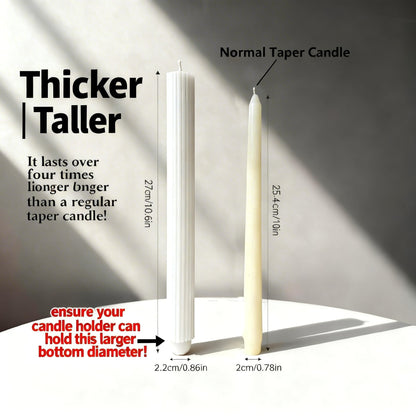 PAMELIFE 2 Pack | 10" Gold Premium Unscented Ribbed Wick Taper Candles, Tall Ribbon Wax Dinner Unscented Modern Home Décor Soy Wax Handmade 12 Hours candlesticks (White)