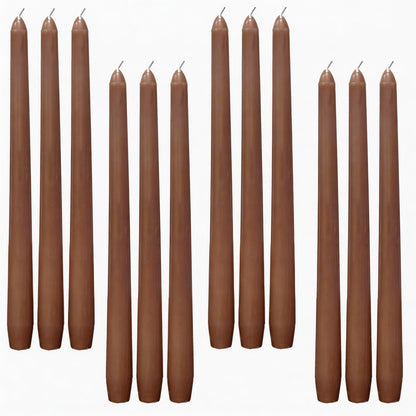 PAMELIFE Brown Taper Candles 12 Pack 10 Inch, Unscented Dripless Smokeless Tapered Candlesticks, Long Lasting 8H Burn Paraffin Wax for Wedding Dinner Home Decor, Secure Pearl Cotton Packaging
